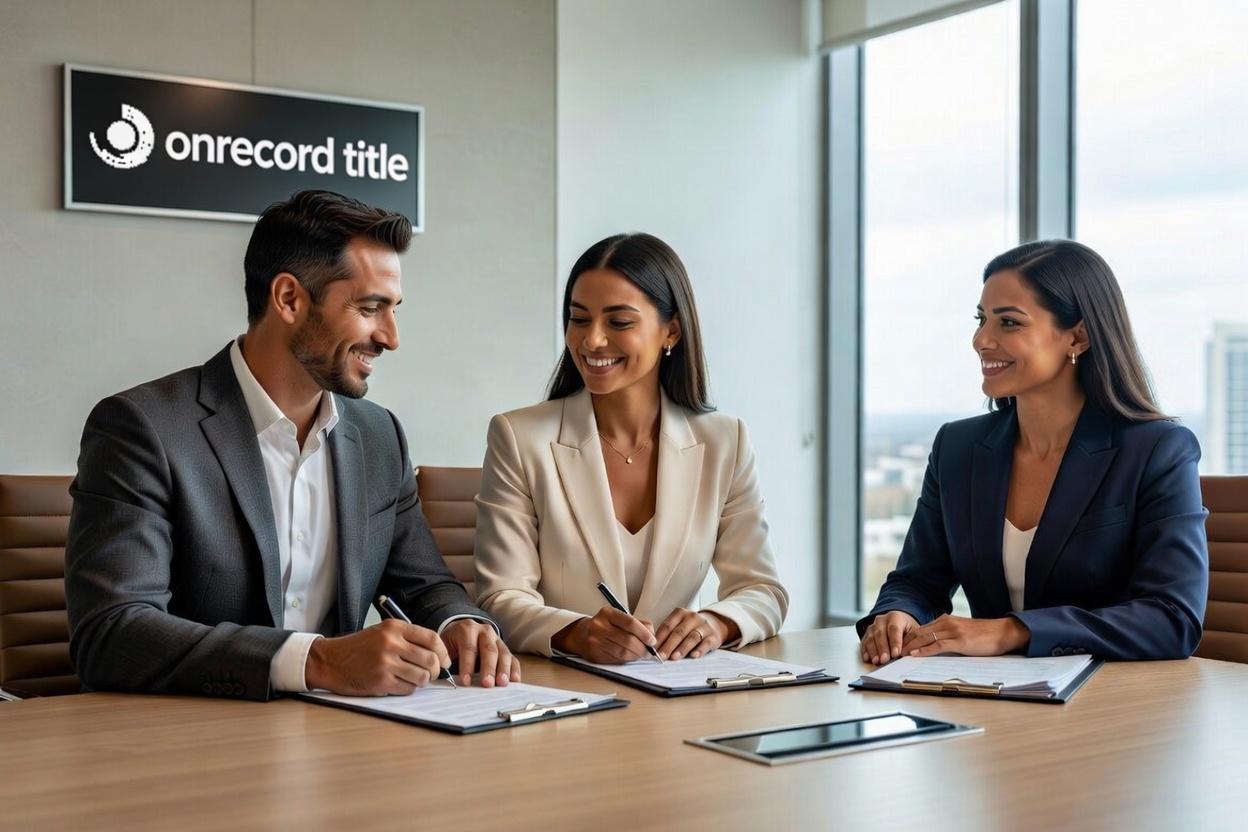 OnRecord Title professionals assisting clients with title commitment paperwork